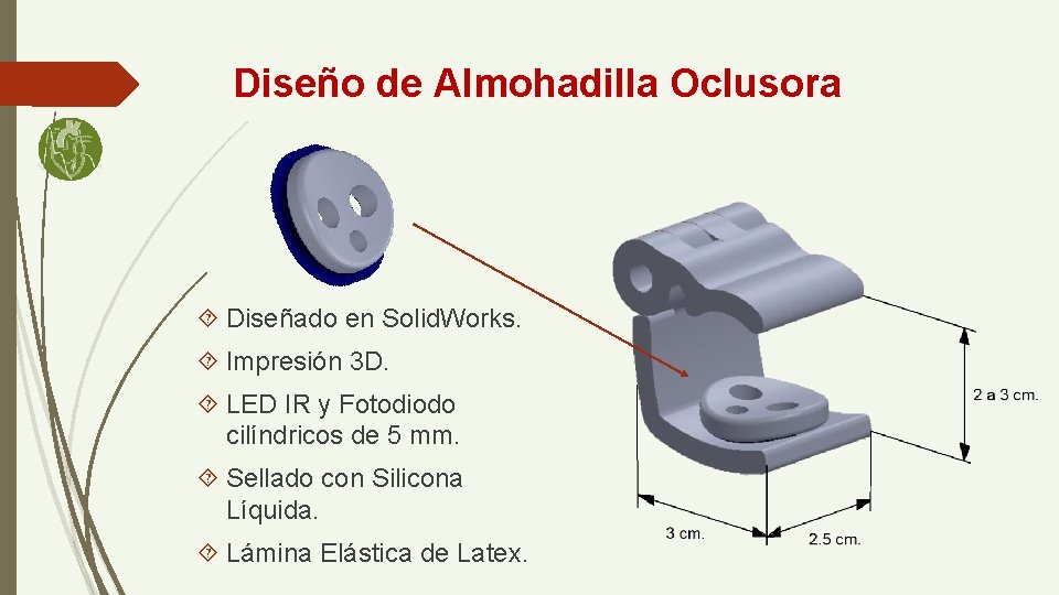 Diseño de Almohadilla Oclusora Diseñado en Solid. Works. Impresión 3 D. LED IR y