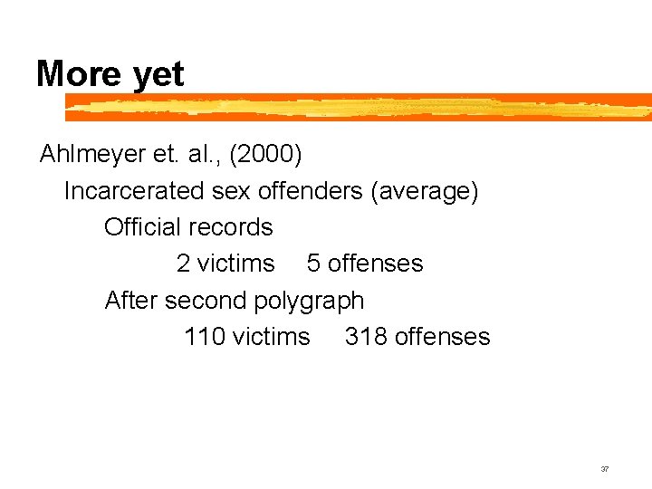 More yet Ahlmeyer et. al. , (2000) Incarcerated sex offenders (average) Official records 2