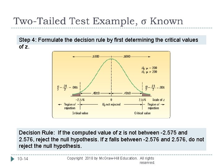  Step 4: Formulate the decision rule by first determining the critical values of