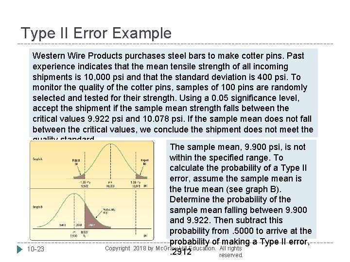 Type II Error Example Western Wire Products purchases steel bars to make cotter pins.