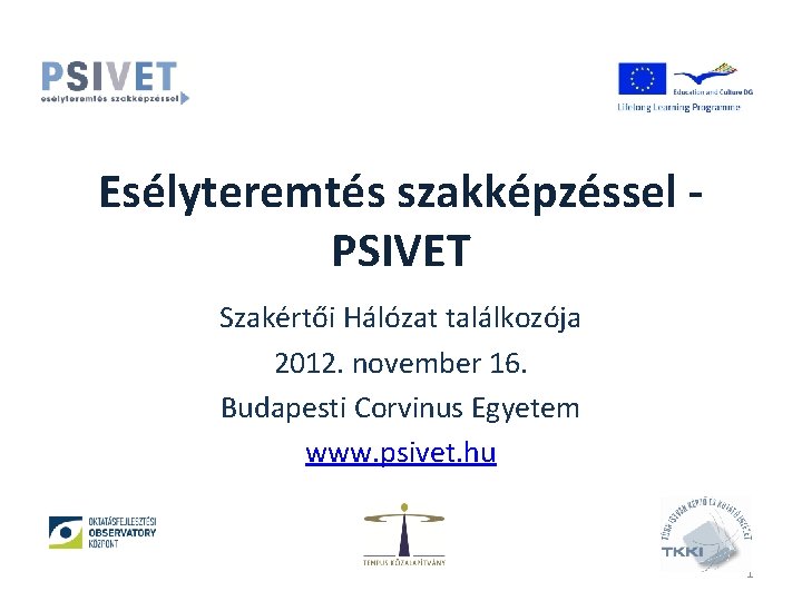 Esélyteremtés szakképzéssel PSIVET Szakértői Hálózat találkozója 2012. november 16. Budapesti Corvinus Egyetem www. psivet.