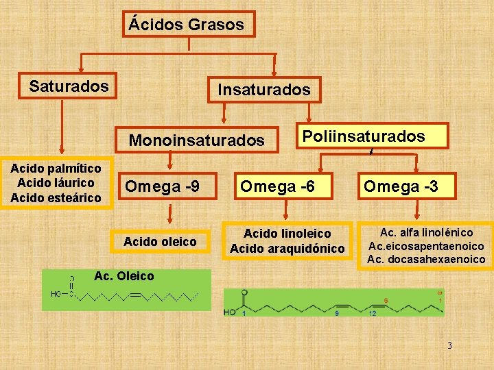Ácidos Grasos Saturados Insaturados Monoinsaturados Acido palmítico Acido láurico Acido esteárico Omega -9 Acido
