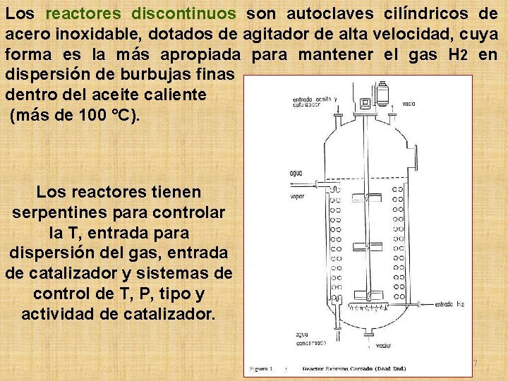 Los reactores discontinuos son autoclaves cilíndricos de acero inoxidable, dotados de agitador de alta