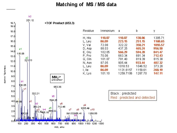 Matching of MS / MS data b 2 251. 12 19. 7 19. 0