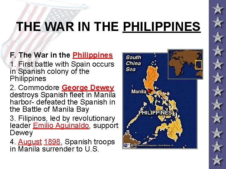 THE WAR IN THE PHILIPPINES F. The War in the Philippines 1. First battle