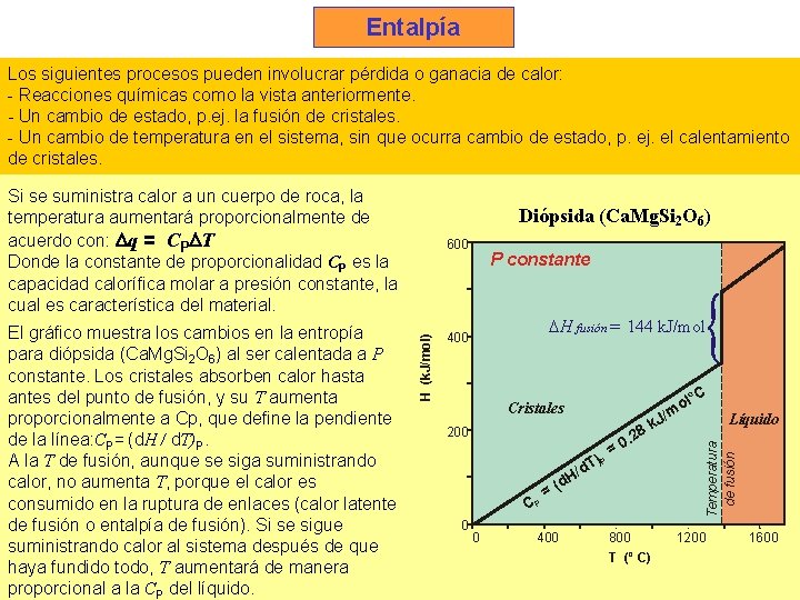 Entalpía Los siguientes procesos pueden involucrar pérdida o ganacia de calor: - Reacciones químicas