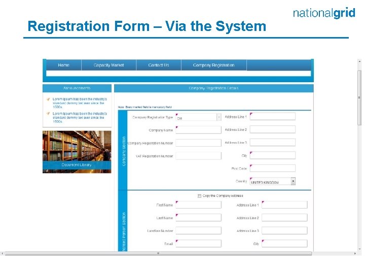 Registration Form – Via the System 