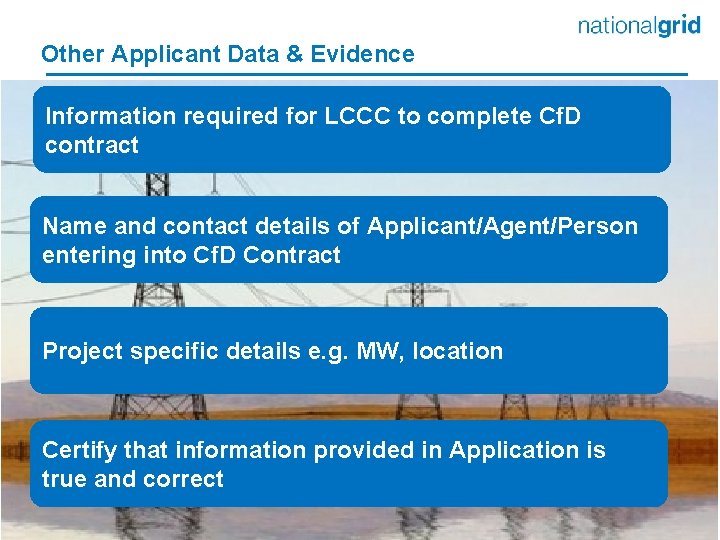 Other Applicant Data & Evidence Information required for LCCC to complete Cf. D contract