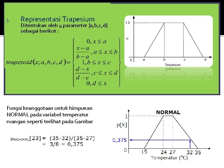 3. Representasi Trapesium Ditentukan oleh 4 parameter {a, b, c, d} sebagai berikut :