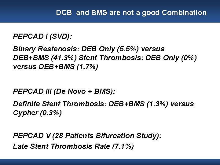 DCB and BMS are not a good Combination PEPCAD I (SVD): Binary Restenosis: DEB