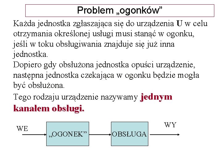 Problem „ogonków” Każda jednostka zgłaszająca się do urządzenia U w celu otrzymania określonej usługi