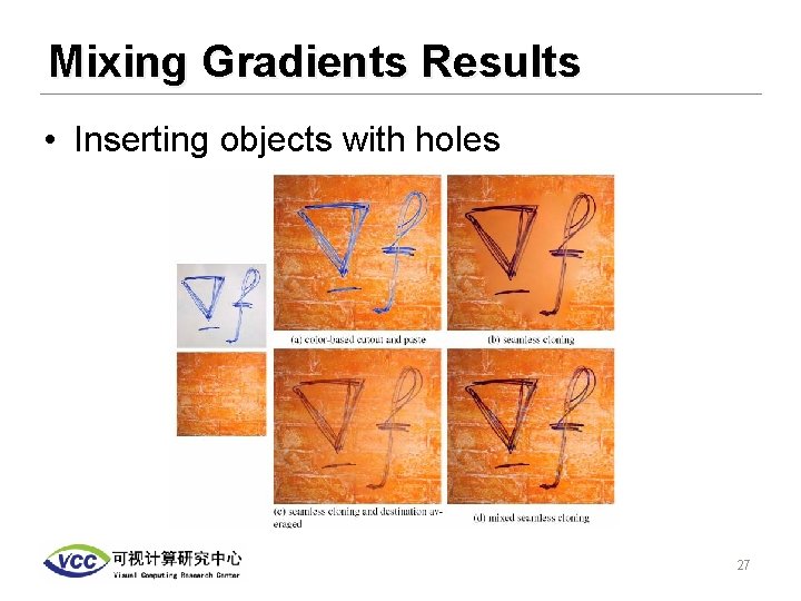 Mixing Gradients Results • Inserting objects with holes 27 