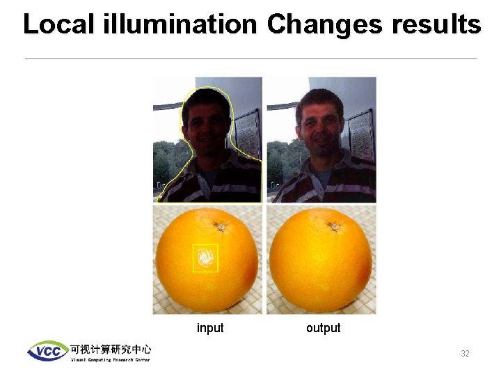 Local illumination Changes results input output 32 