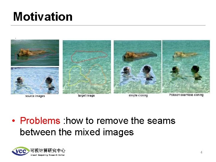 Motivation • Problems : how to remove the seams between the mixed images 4