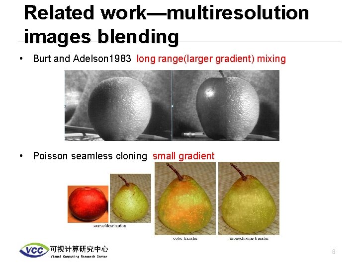 Related work—multiresolution images blending • Burt and Adelson 1983 long range(larger gradient) mixing •