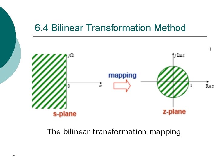 6. 4 Bilinear Transformation Method The bilinear transformation mapping * 