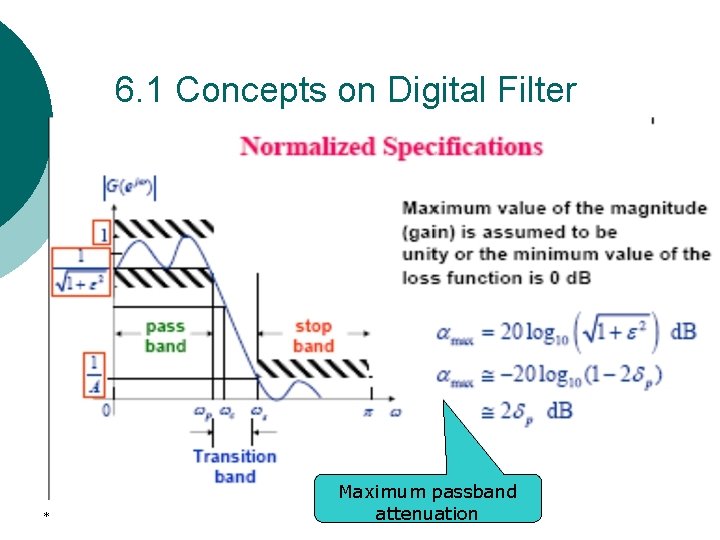 6. 1 Concepts on Digital Filter * Maximum passband attenuation 
