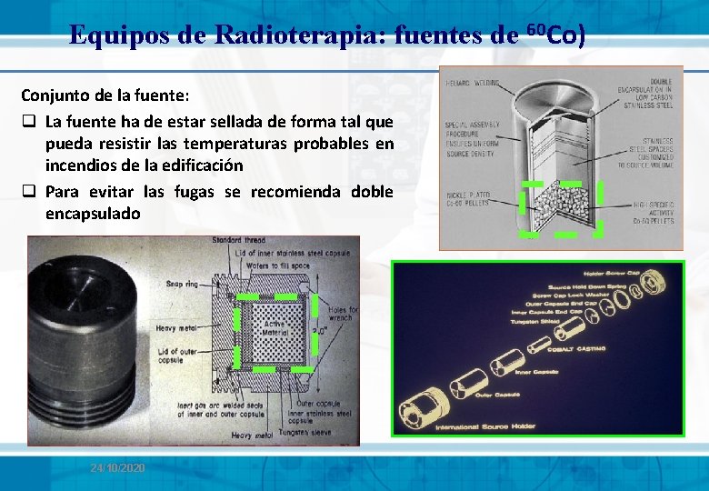 Equipos de Radioterapia: fuentes de 60 Co) Conjunto de la fuente: q La fuente Equipos de Radioterapia: fuentes de 60 Co) Conjunto de la fuente: q La fuente