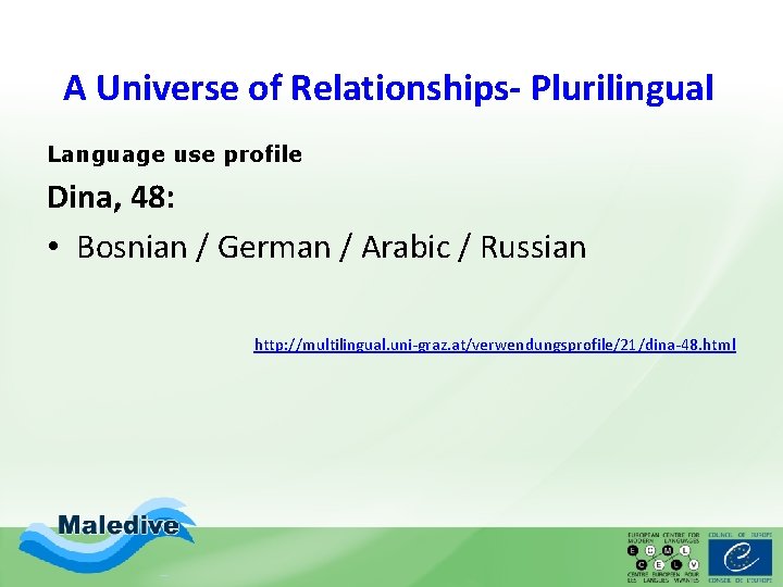 A Universe of Relationships- Plurilingual Language use profile Dina, 48: • Bosnian / German A Universe of Relationships- Plurilingual Language use profile Dina, 48: • Bosnian / German