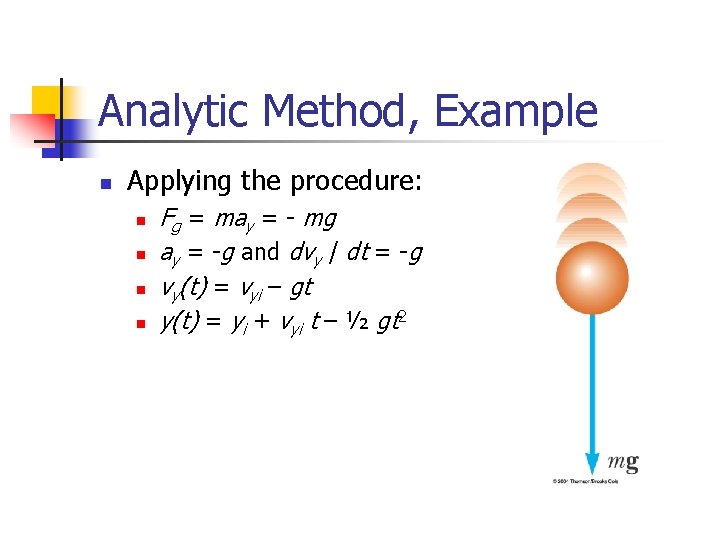 Analytic Method, Example n Applying the procedure: n n Fg = may = -