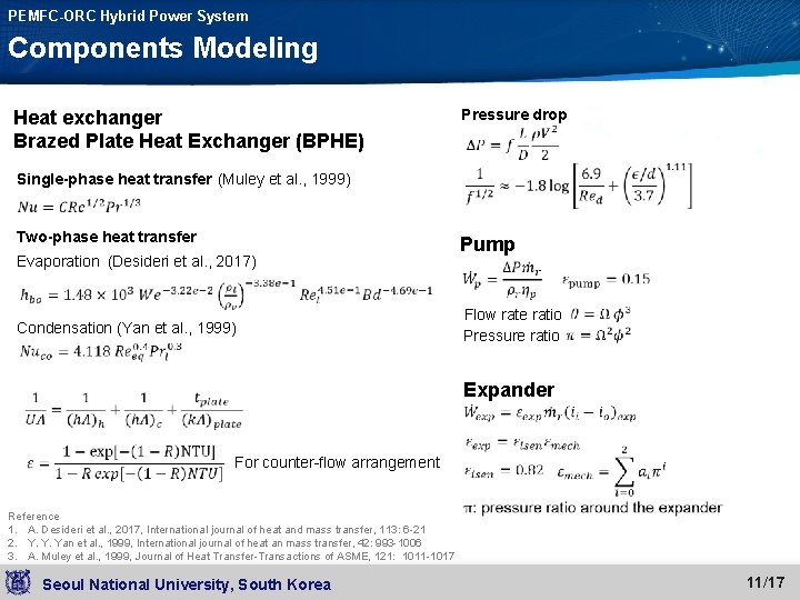 PEMFC-ORC Hybrid Power System Components Modeling Heat exchanger Brazed Plate Heat Exchanger (BPHE) Single-phase