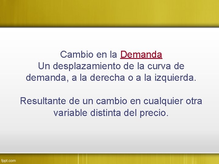 Cambio en la Demanda Un desplazamiento de la curva de demanda, a la derecha