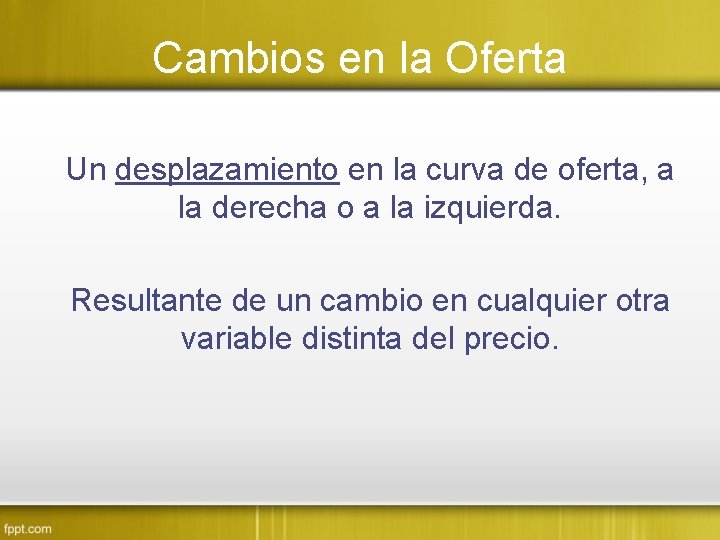 Cambios en la Oferta Un desplazamiento en la curva de oferta, a la derecha