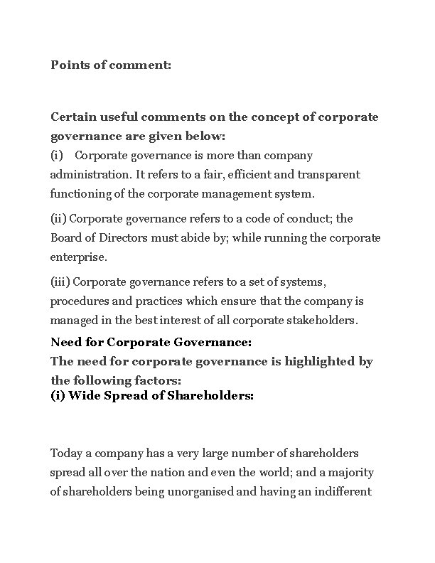 Points of comment: Certain useful comments on the concept of corporate governance are given