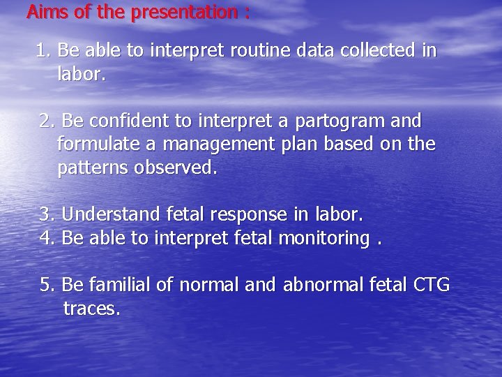 Aims of the presentation : 1. Be able to interpret routine data collected in