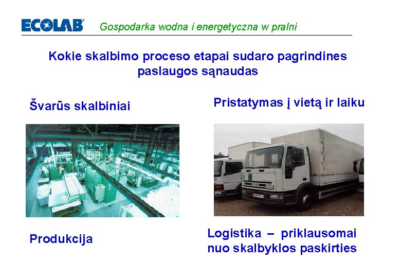 Gospodarka wodna i energetyczna w pralni Kokie skalbimo proceso etapai sudaro pagrindines paslaugos sąnaudas