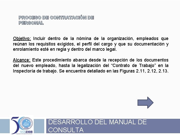 PROCESO DE CONTRATACIÓN DE PERSONAL Objetivo: Incluir dentro de la nómina de la organización,