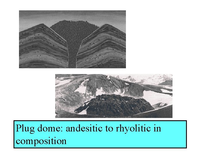 Plug dome: andesitic to rhyolitic in composition Plug dome: andesitic to rhyolitic in composition