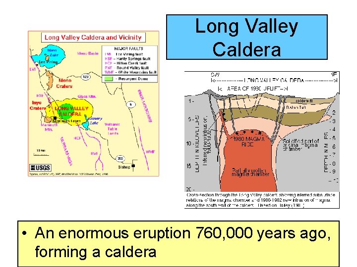 Long Valley Caldera • An enormous eruption 760, 000 years ago, forming a caldera Long Valley Caldera • An enormous eruption 760, 000 years ago, forming a caldera