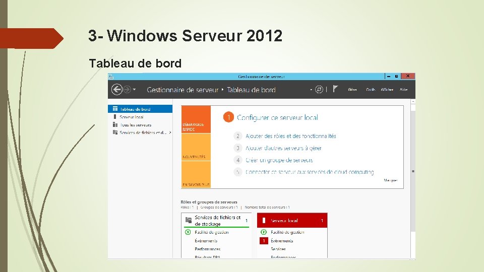 3 - Windows Serveur 2012 Tableau de bord 