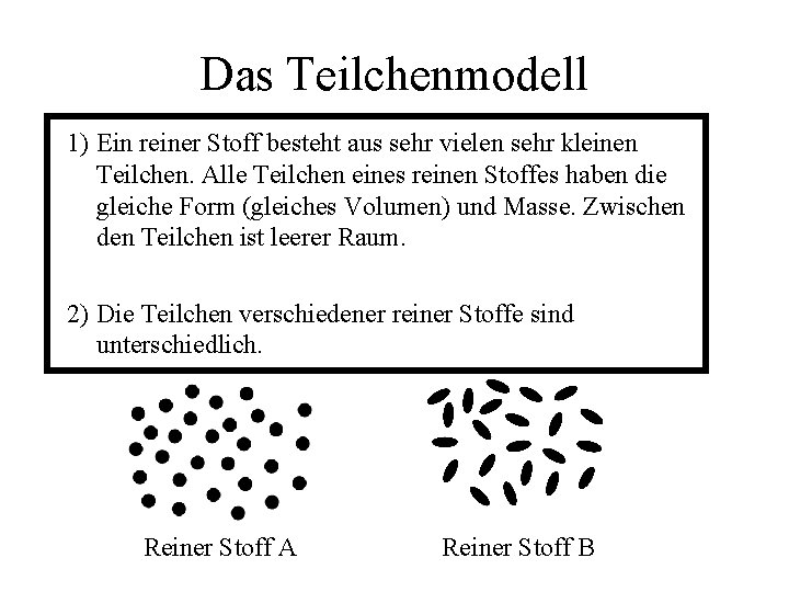 Das Teilchenmodell 1) Ein reiner Stoff besteht aus sehr vielen sehr kleinen Teilchen. Alle