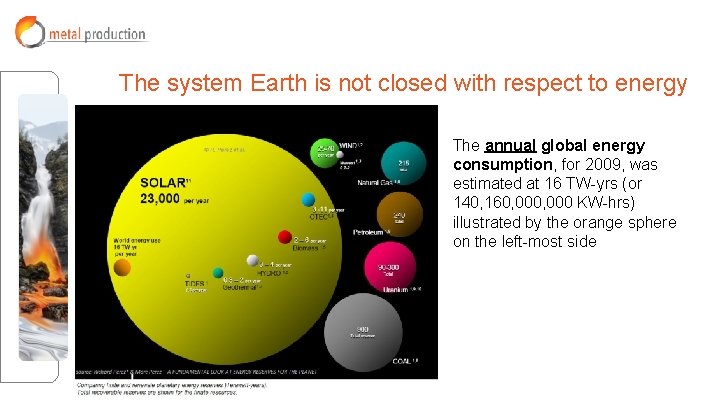 The system Earth is not closed with respect to energy The annual global energy The system Earth is not closed with respect to energy The annual global energy