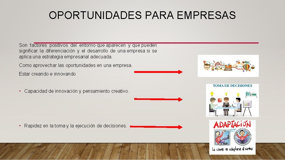 OPORTUNIDADES PARA EMPRESAS Son factores positivos del entorno que aparecen y que pueden significar