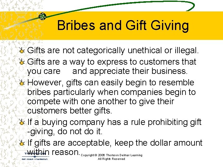 Bribes and Gift Giving Gifts are not categorically unethical or illegal. Gifts are a Bribes and Gift Giving Gifts are not categorically unethical or illegal. Gifts are a