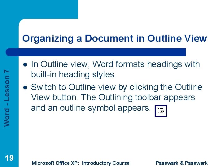 Organizing a Document in Outline View Word - Lesson 7 l 19 l In