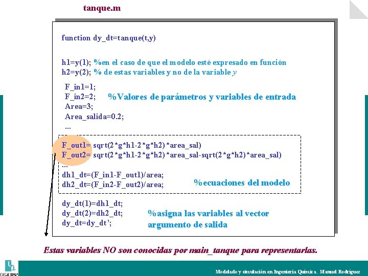 tanque. m function dy_dt=tanque(t, y) h 1=y(1); %en el caso de que el modelo