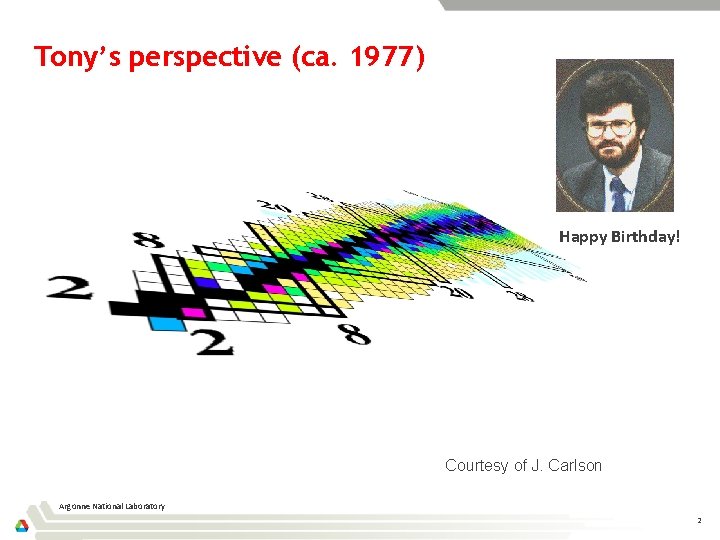 Tony’s perspective (ca. 1977) Happy Birthday! Courtesy of J. Carlson Argonne National Laboratory 2