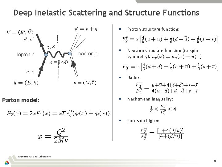 Deep Inelastic Scattering and Structure Functions leptonic Parton model: hadronic § Proton structure function: