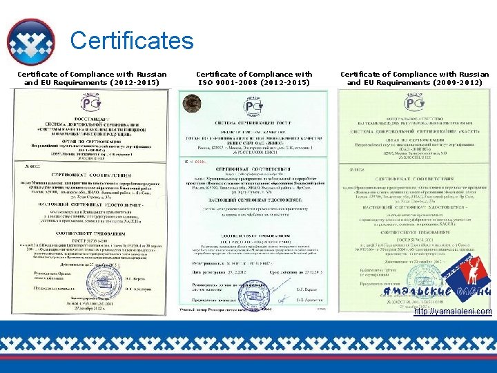 Certificates Certificate of Compliance with Russian and EU Requirements (2012 -2015) Certificate of Compliance