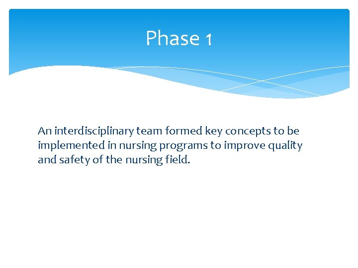 Phase 1 An interdisciplinary team formed key concepts to be implemented in nursing programs