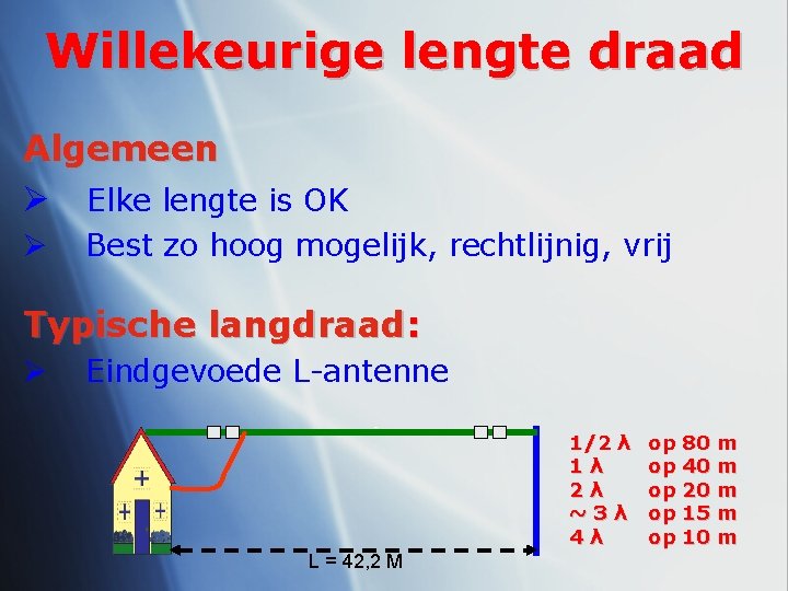 Willekeurige lengte draad Algemeen Ø Elke lengte is OK Ø Best zo hoog mogelijk,