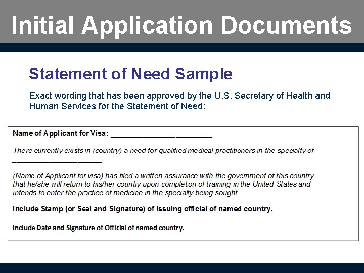 Initial Application Documents Statement of Need Sample Exact wording that has been approved by