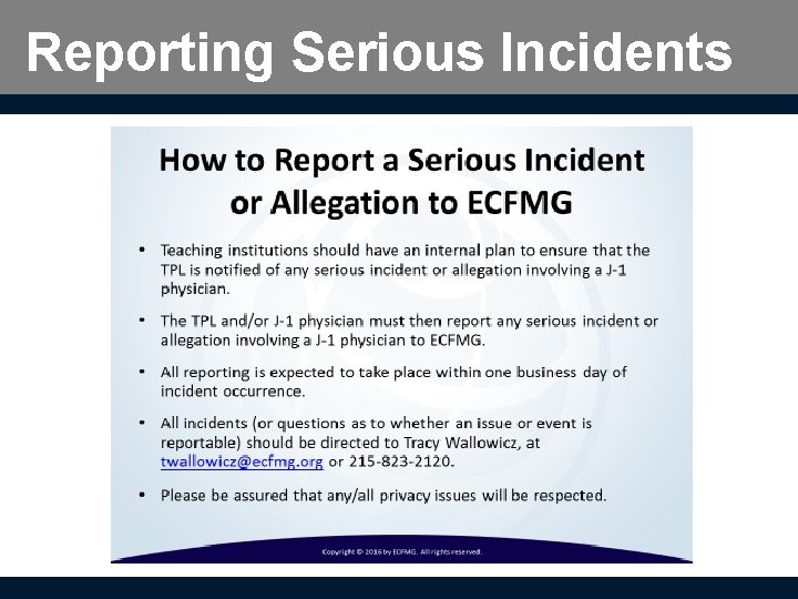 Reporting Serious Incidents 