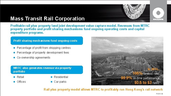 Mass Transit Rail Corporation Profitable rail plus property land joint development value capture model. Mass Transit Rail Corporation Profitable rail plus property land joint development value capture model.
