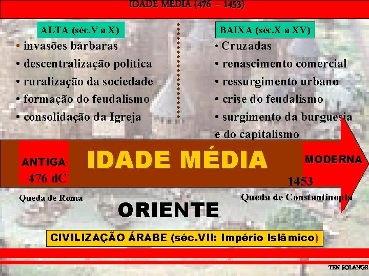 IDADE MÉDIA (476 – 1453) ALTA (séc. V a X) • invasões bárbaras •