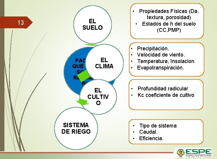 13 • Propiedades Físicas (Da, textura, porosidad) • Estados de h del suelo (CC,